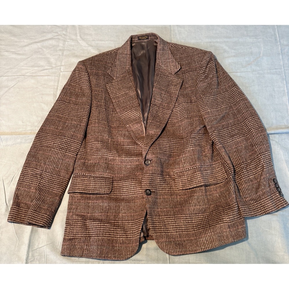 Robert Stock Mens Glen Plaid Tweed Blazer Wool Sportcoat, Beige Jacket